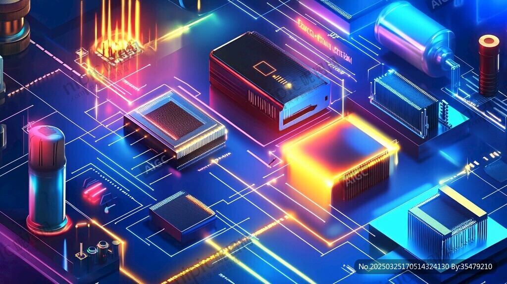 科技芯片電路炫彩插畫