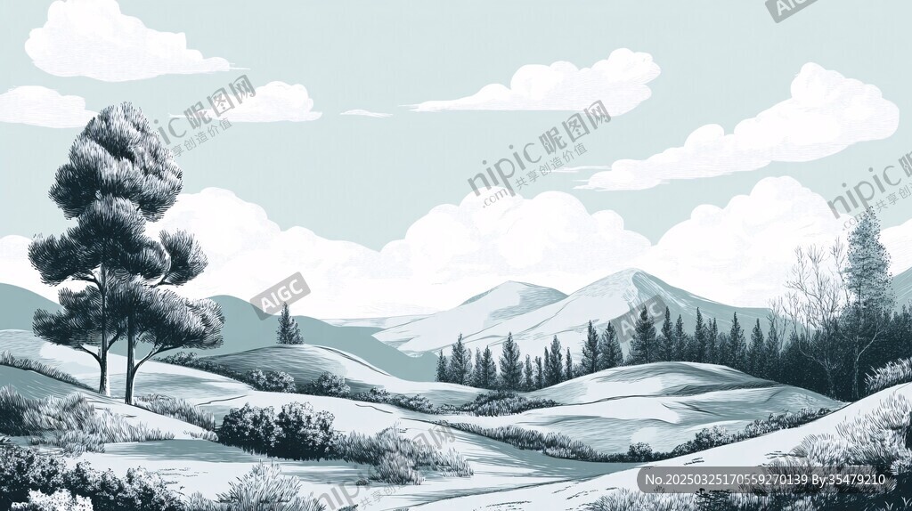 冬日山林雪景圖