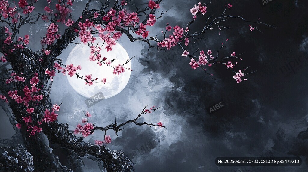 月夜紅梅圖