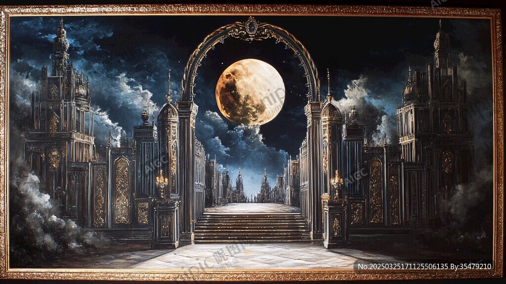 魔幻月夜下的神秘城堡之門