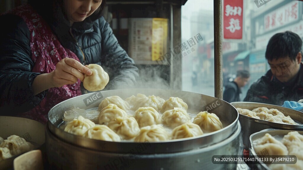 街頭大媽現包現蒸美味包子