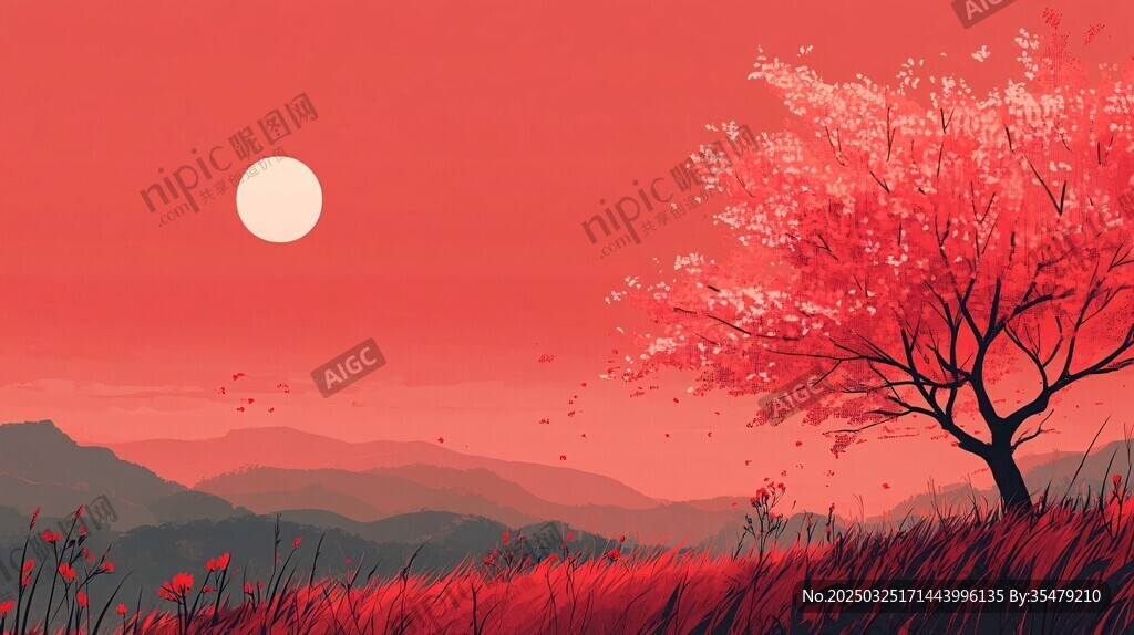 夕陽(yáng)下的緋紅之樹(shù)