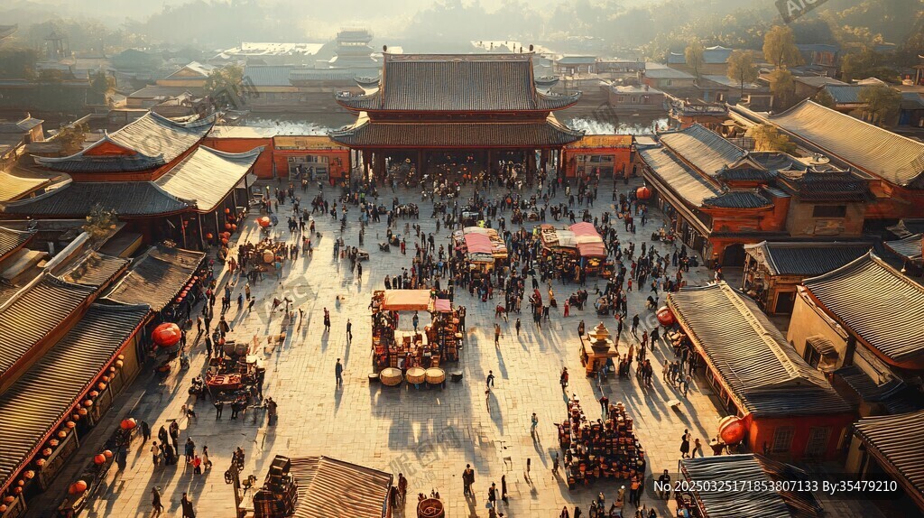 古代繁華集市熱鬧場景