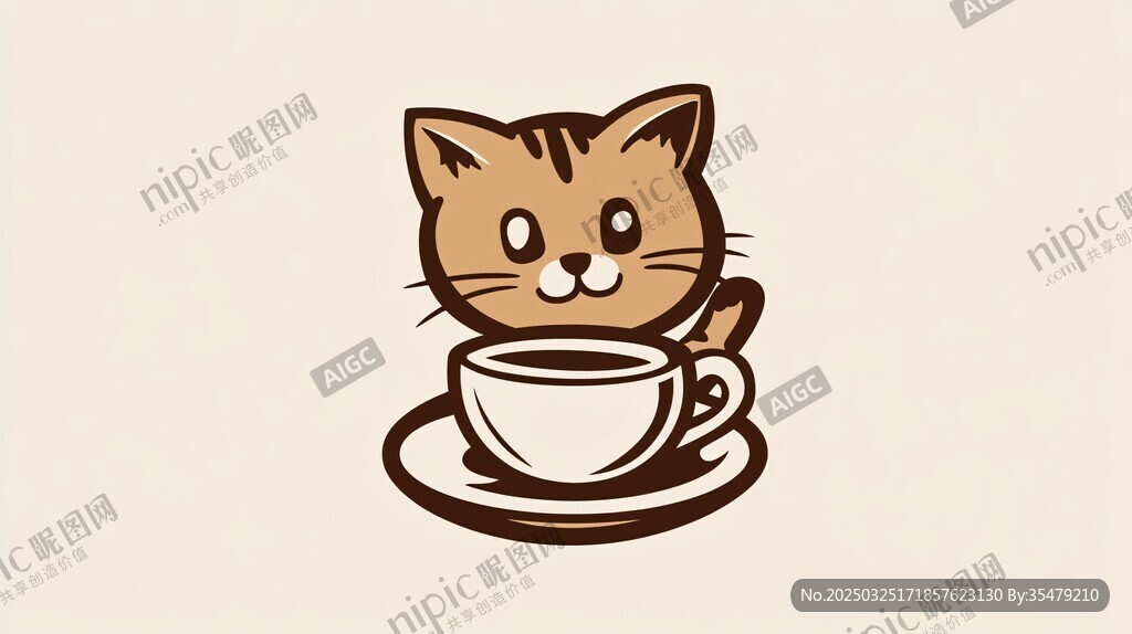 可愛貓咪與咖啡杯插畫