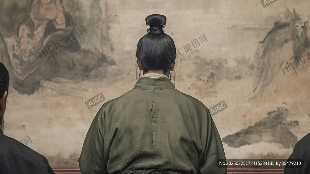 古人觀畫背影圖
