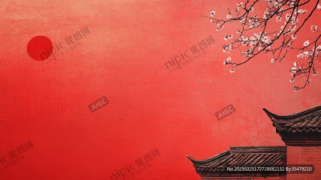 落日映古建 花枝添詩意