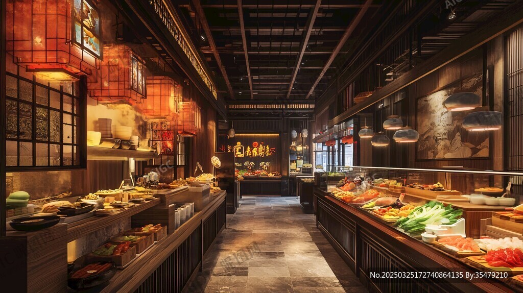 中式自助餐廳豐富美食陳列