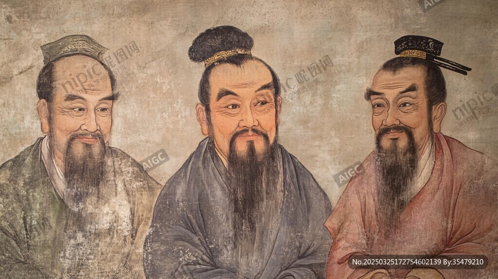 三位古代人物肖像畫