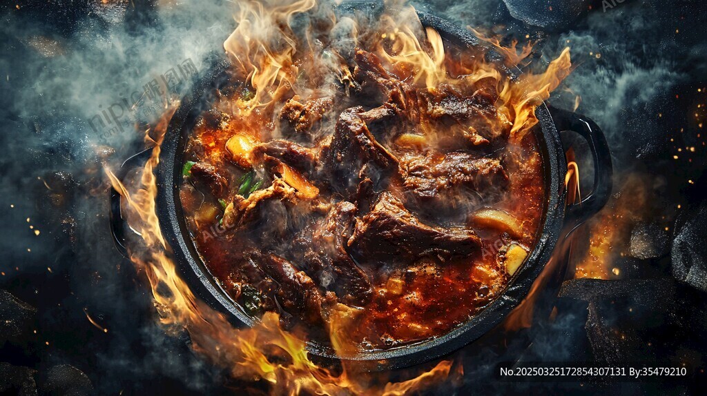火焰中燉煮的美味牛肉