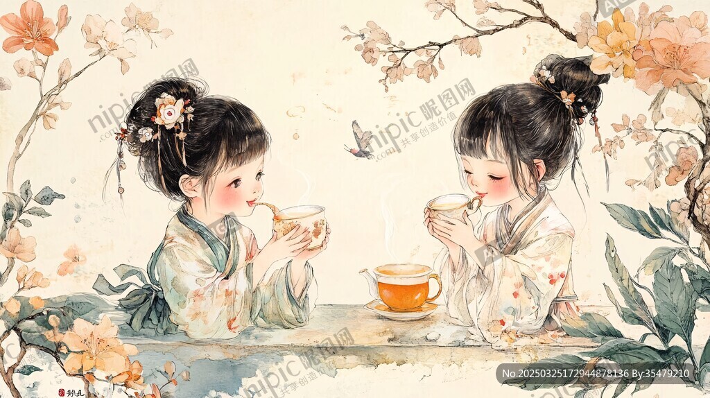 雙姝品茗賞春景