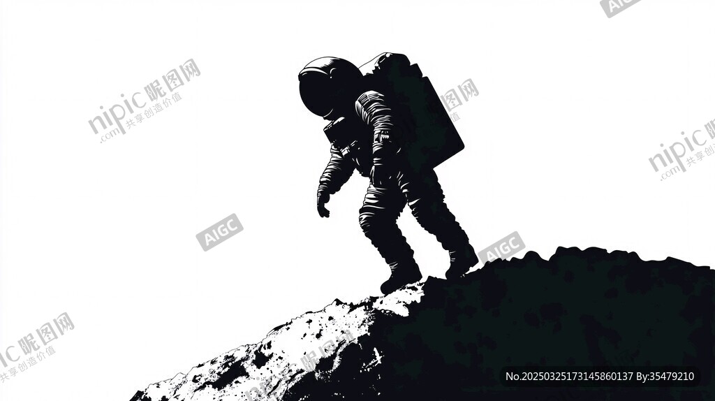 宇航員漫步星球剪影