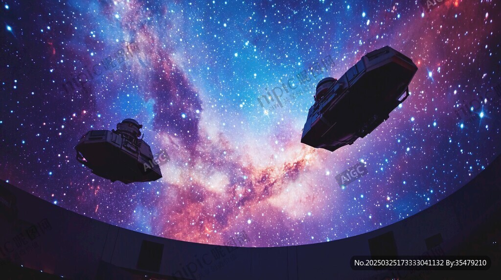 夢幻星空下的科幻飛船