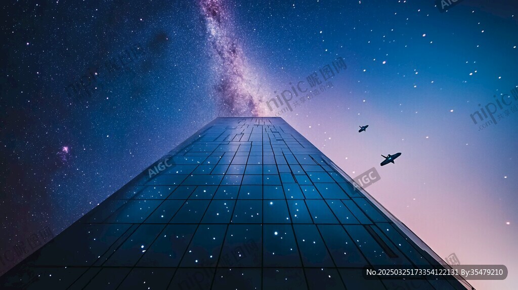 仰望星空下的摩天大樓