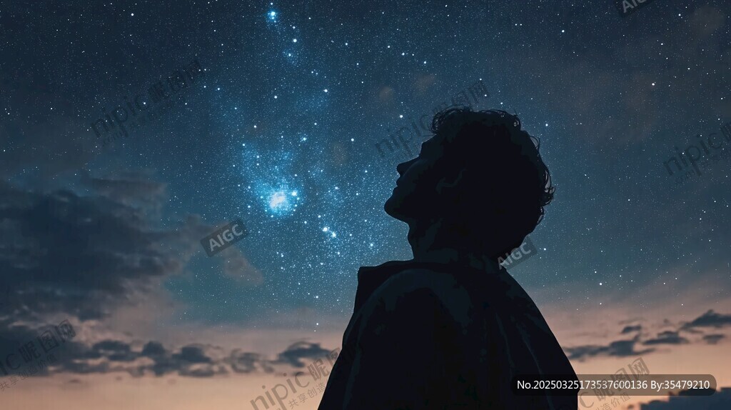少年仰望璀璨星空