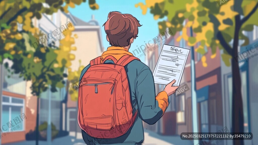 背著書包手持文件的少年