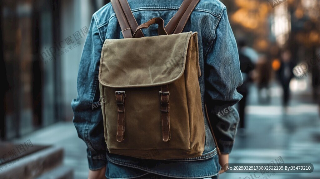 背著復古背包行走的人
