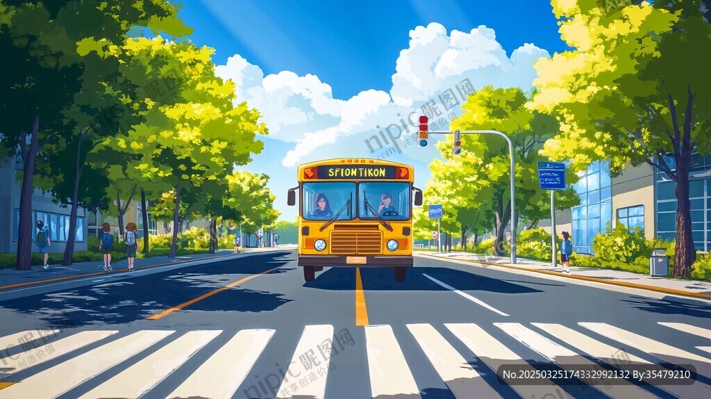 黃色校車行駛在城市道路
