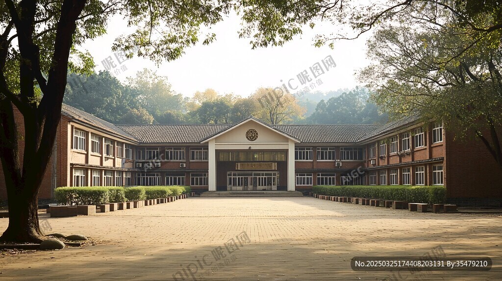 復古校園建筑庭院景致