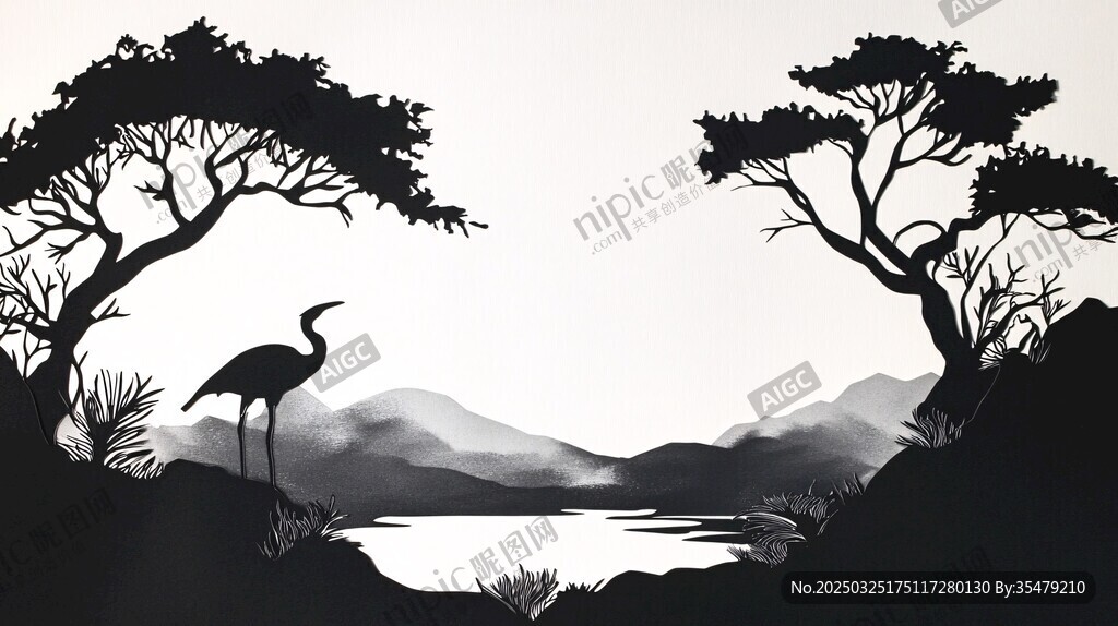湖畔鶴影 靜謐自然之景
