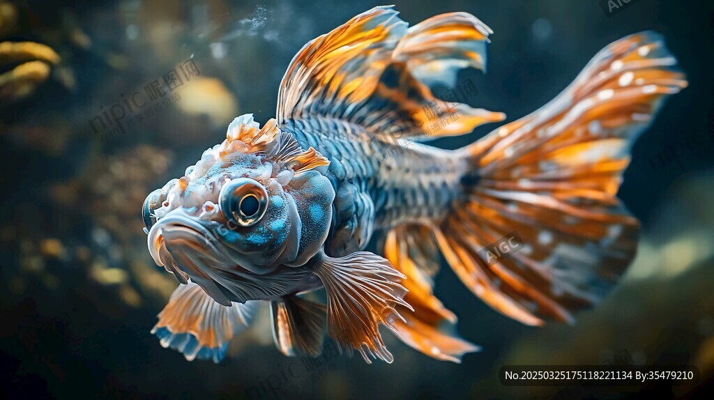 奇幻色彩的水中斑斕金魚
