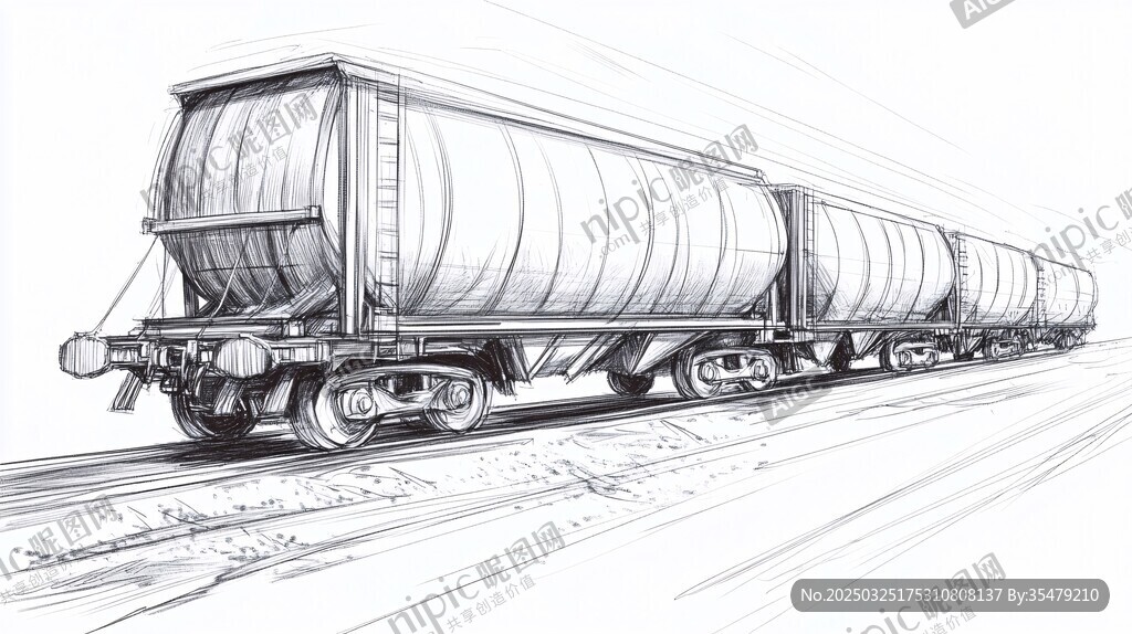 素描油罐列車行駛于鐵軌