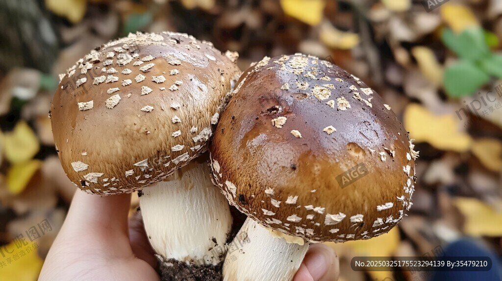 手中雙菇 秋景相伴