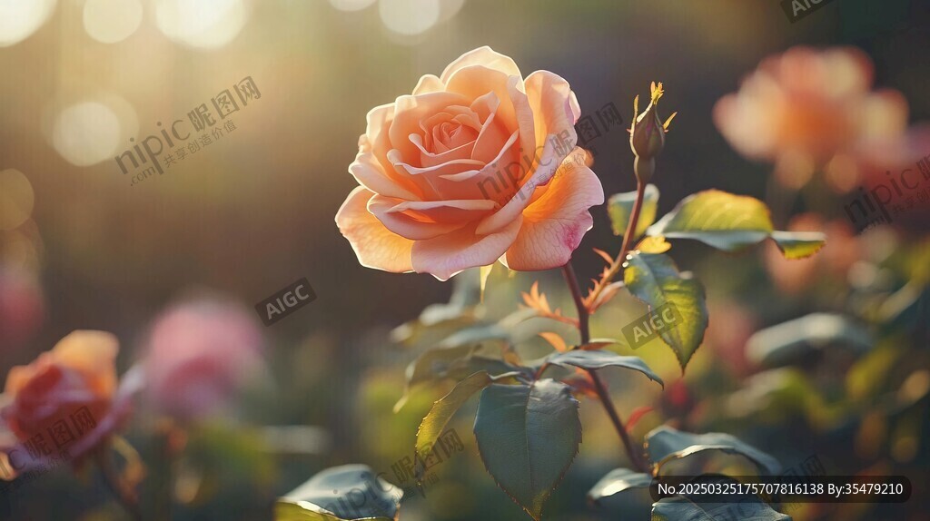 陽光下的柔美橙色玫瑰花