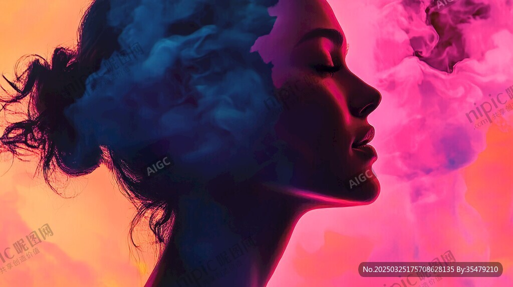 夢(mèng)幻煙霧中的女性側(cè)影