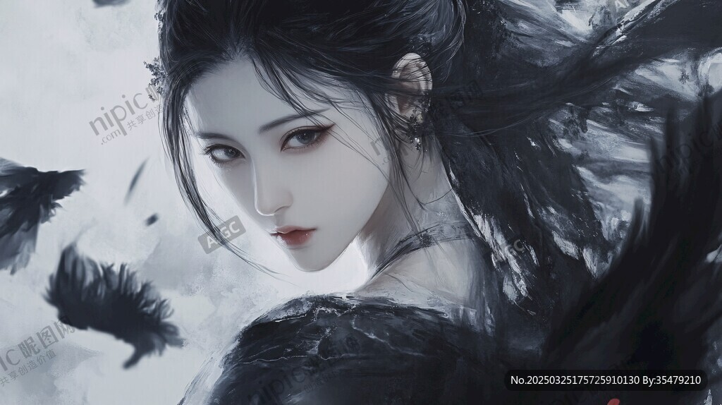 黑發(fā)颯爽女子與飛鳥意象