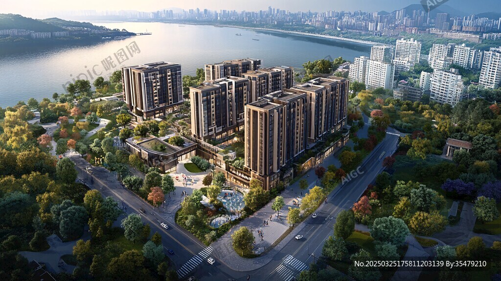 湖畔高端住宅區(qū)鳥瞰圖