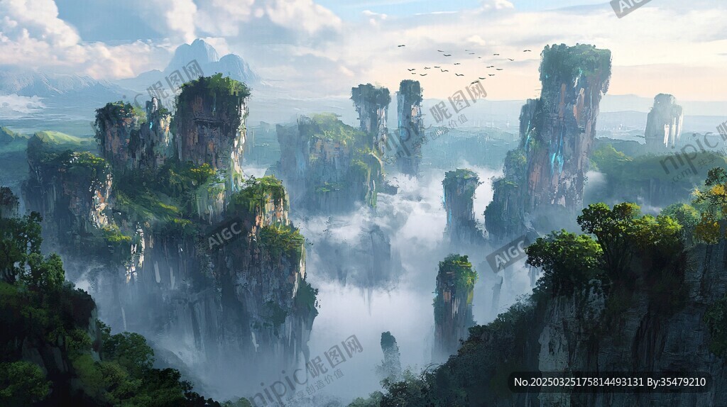 夢幻仙俠風奇峰云海景觀