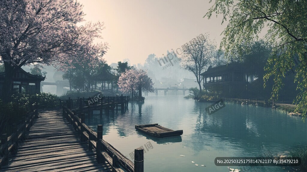 春日湖畔木棧詩(shī)意風(fēng)光