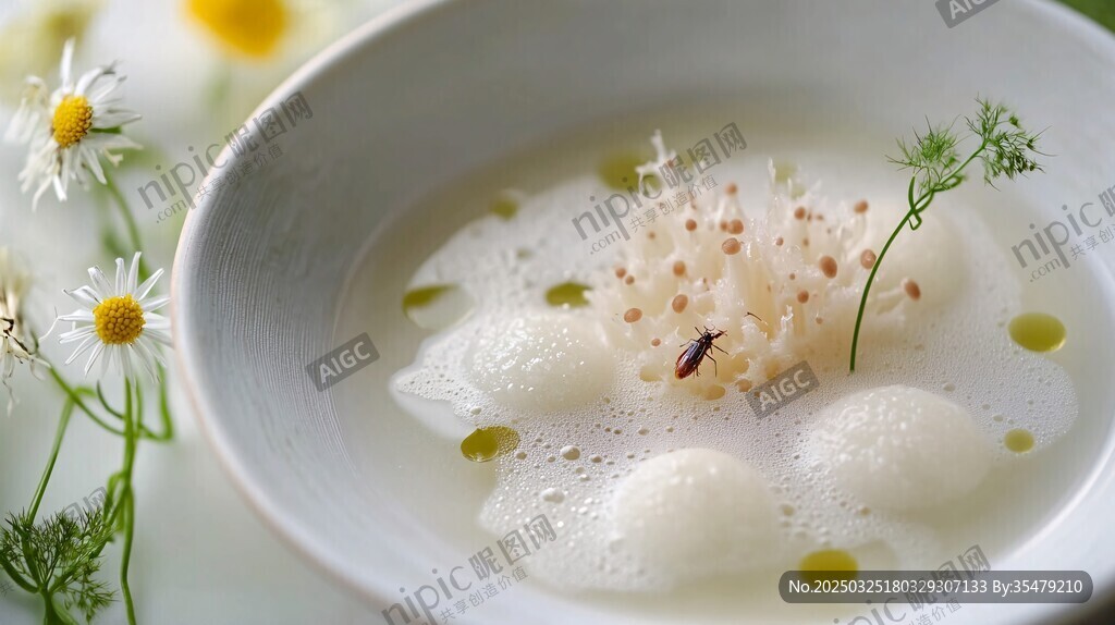 精致白玉丸子湯配小花