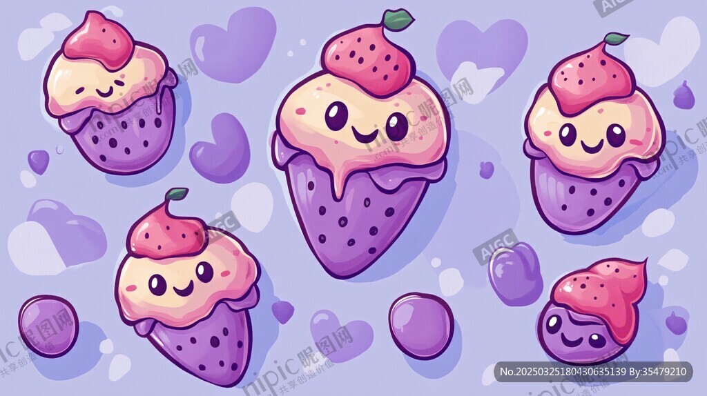 可愛草莓冰淇淋卡通插畫