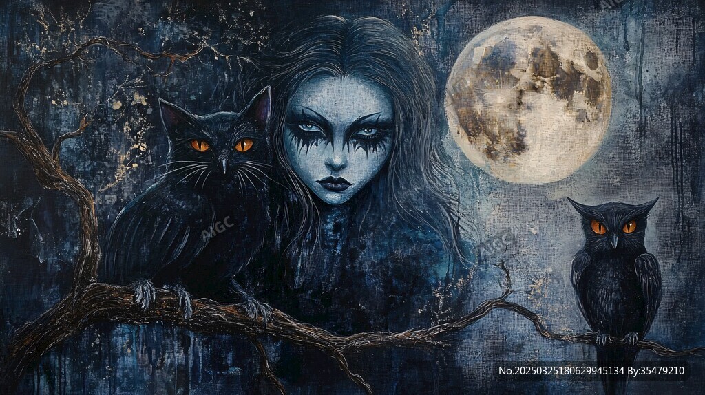 月夜下的女巫與神秘動物