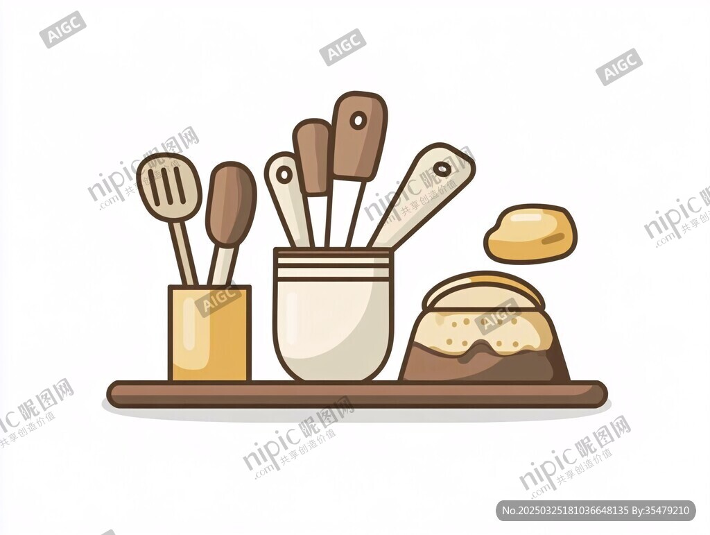 廚房用具與烘焙食材插畫