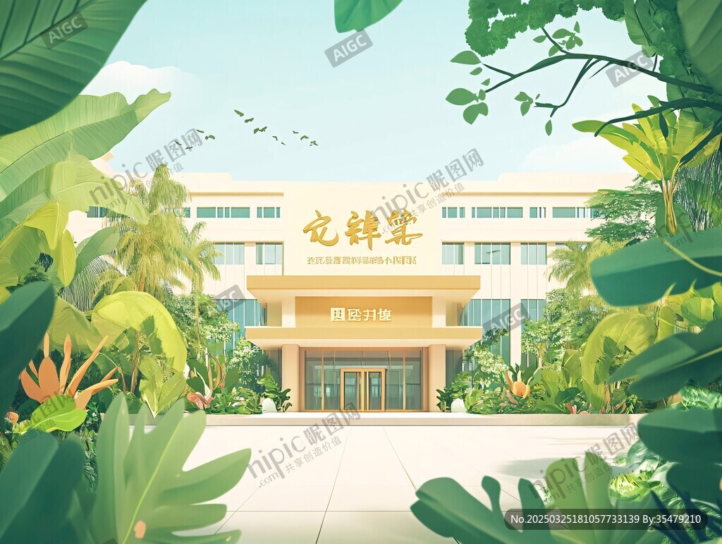 校園圖書館的綠意景致