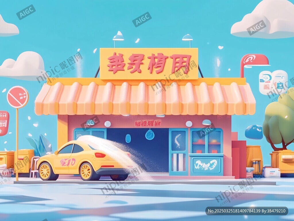 街邊洗車(chē)烤肉店場(chǎng)景