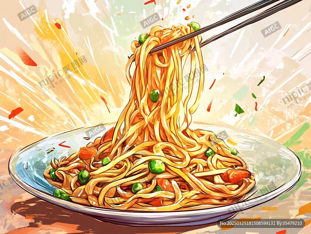 美味面條被筷子高高挑起