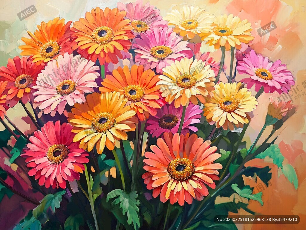 多彩非洲菊花卉插畫