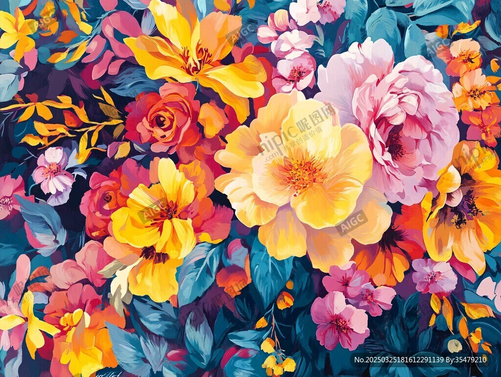 繽紛花卉圖案 色彩絢麗