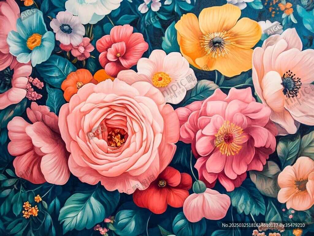 繽紛花卉夢幻插畫圖案