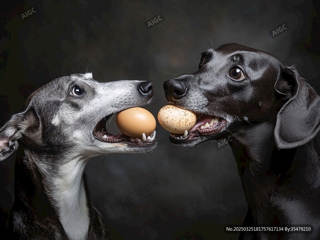 兩犬銜蛋趣味瞬間