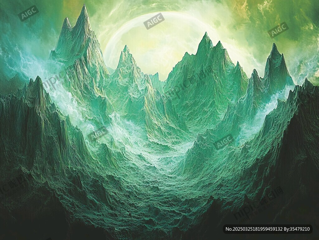夢(mèng)幻奇幻的綠色山巒景觀