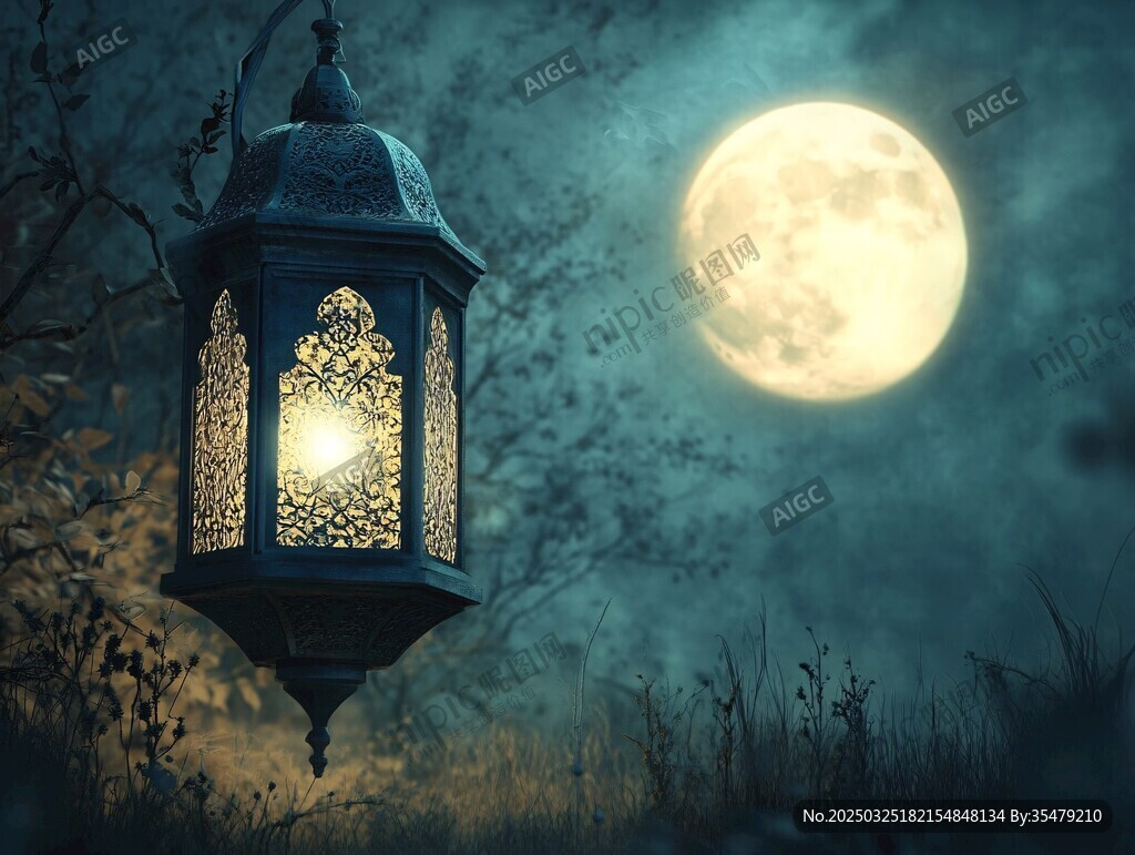 月夜下的夢幻復(fù)古風(fēng)燈籠