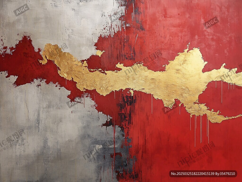 紅金撞色抽象藝術(shù)畫作