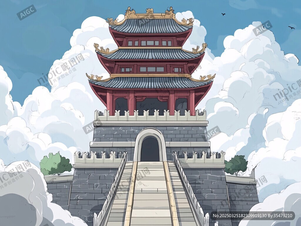 古風巍峨樓閣于云海之間
