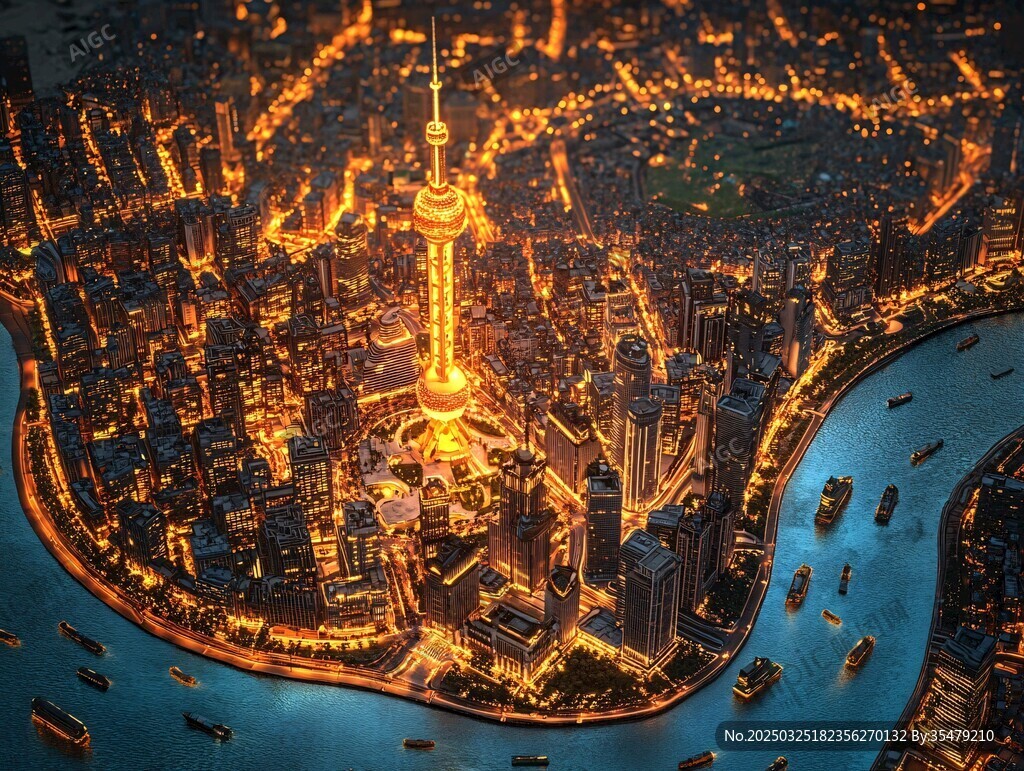 上海外灘璀璨夜景俯瞰圖