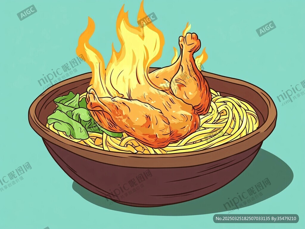 火焰雞腿面插畫
