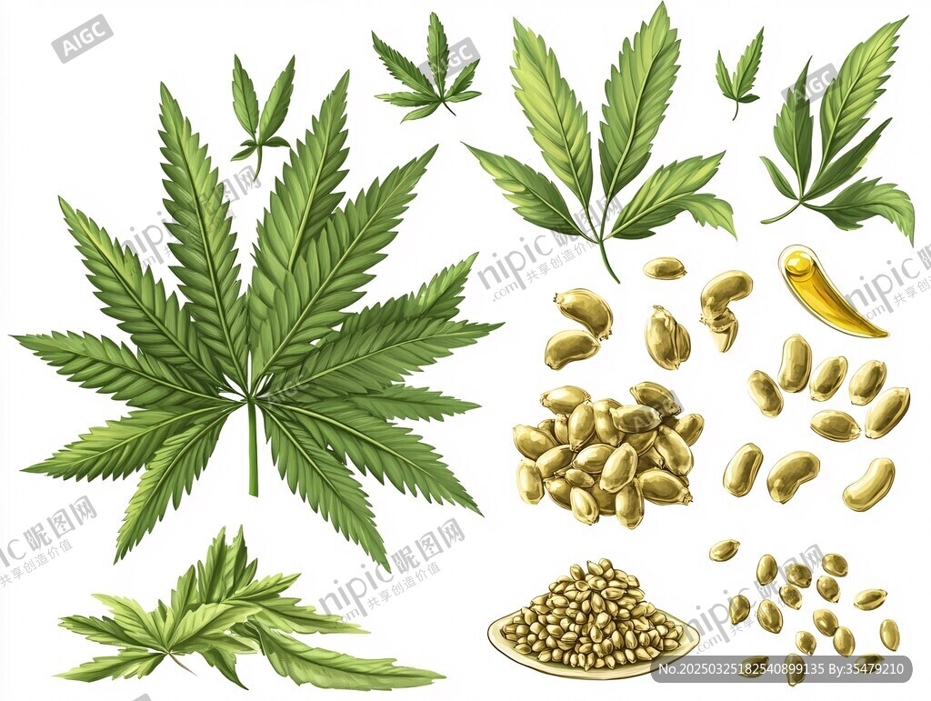 大麻植物及籽實圖示